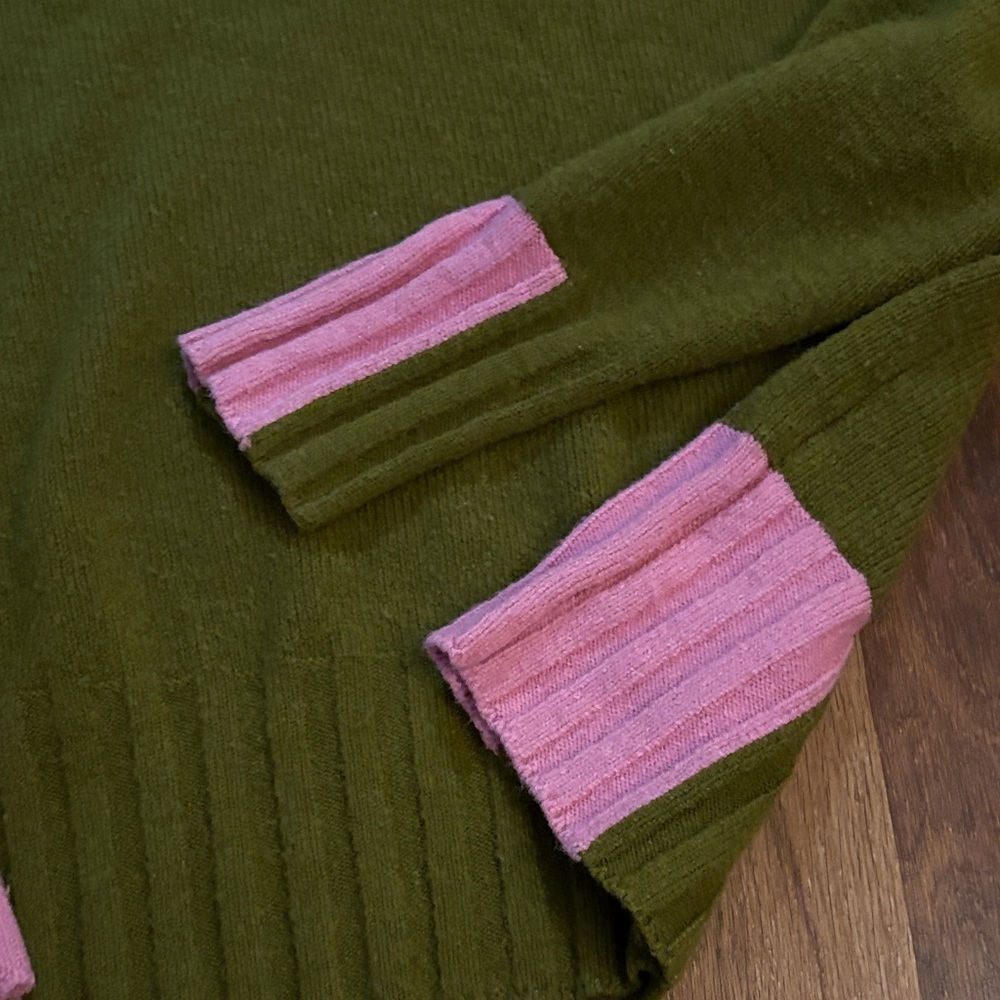 Peace Love World Olive and Pink Turtleneck Sweater - Picture 3 of 4